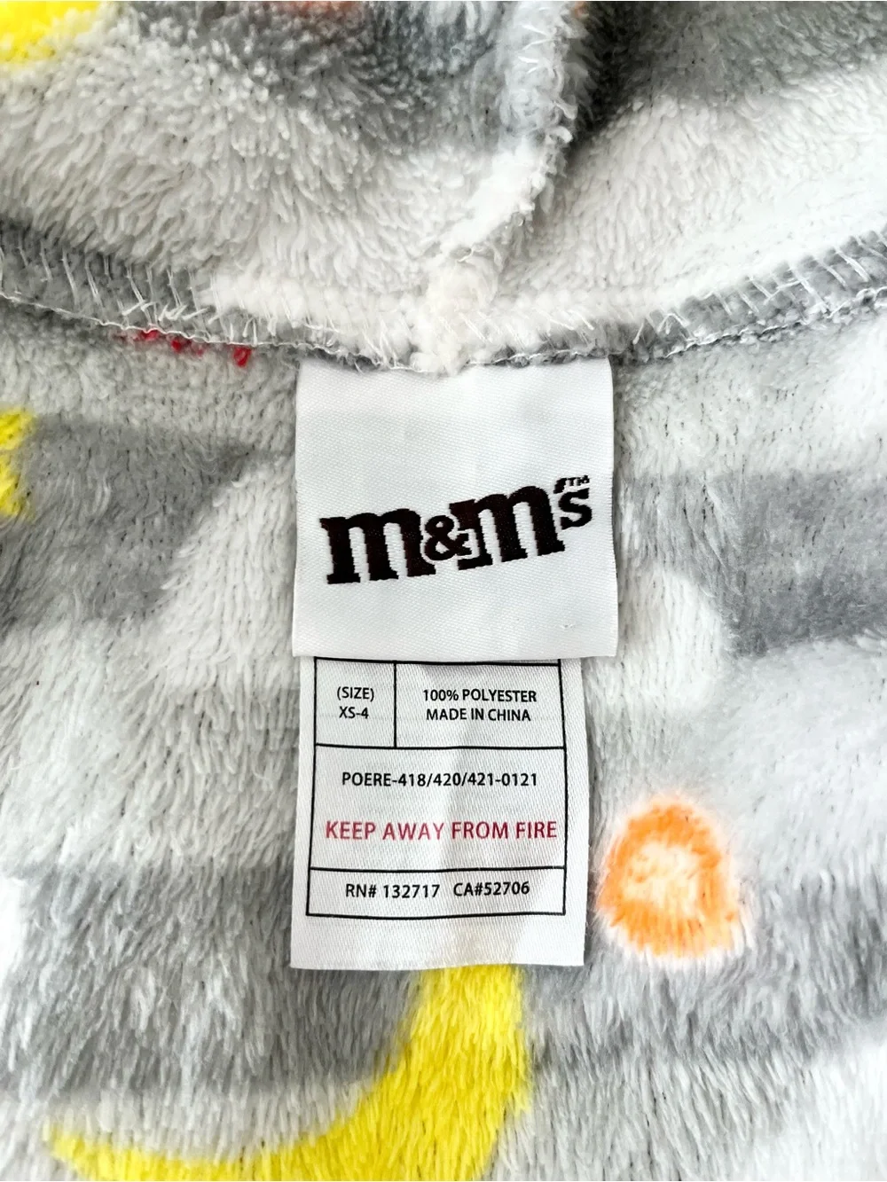 M&M’s World Kids Plush Hooded Robe Gray Candy Print Size XS 4
